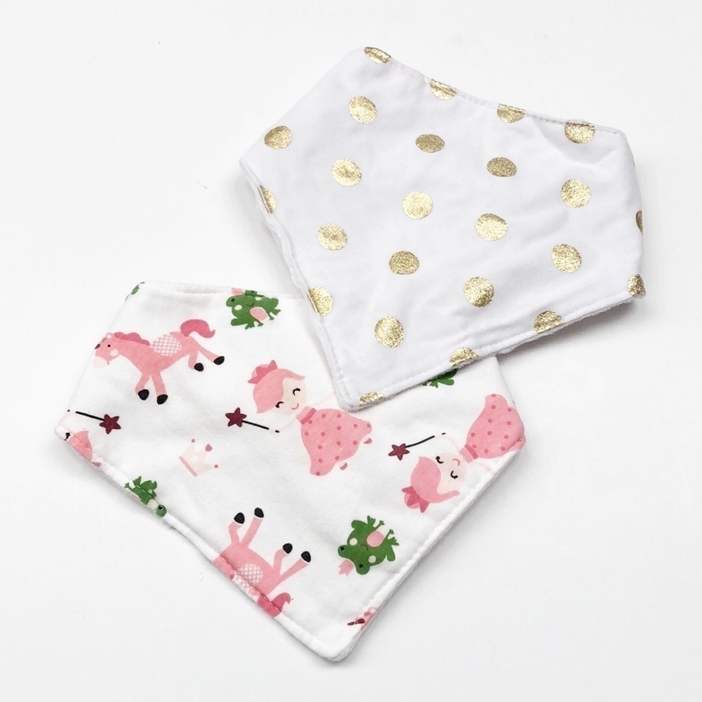 Set of polka dot and princess bibs for baby